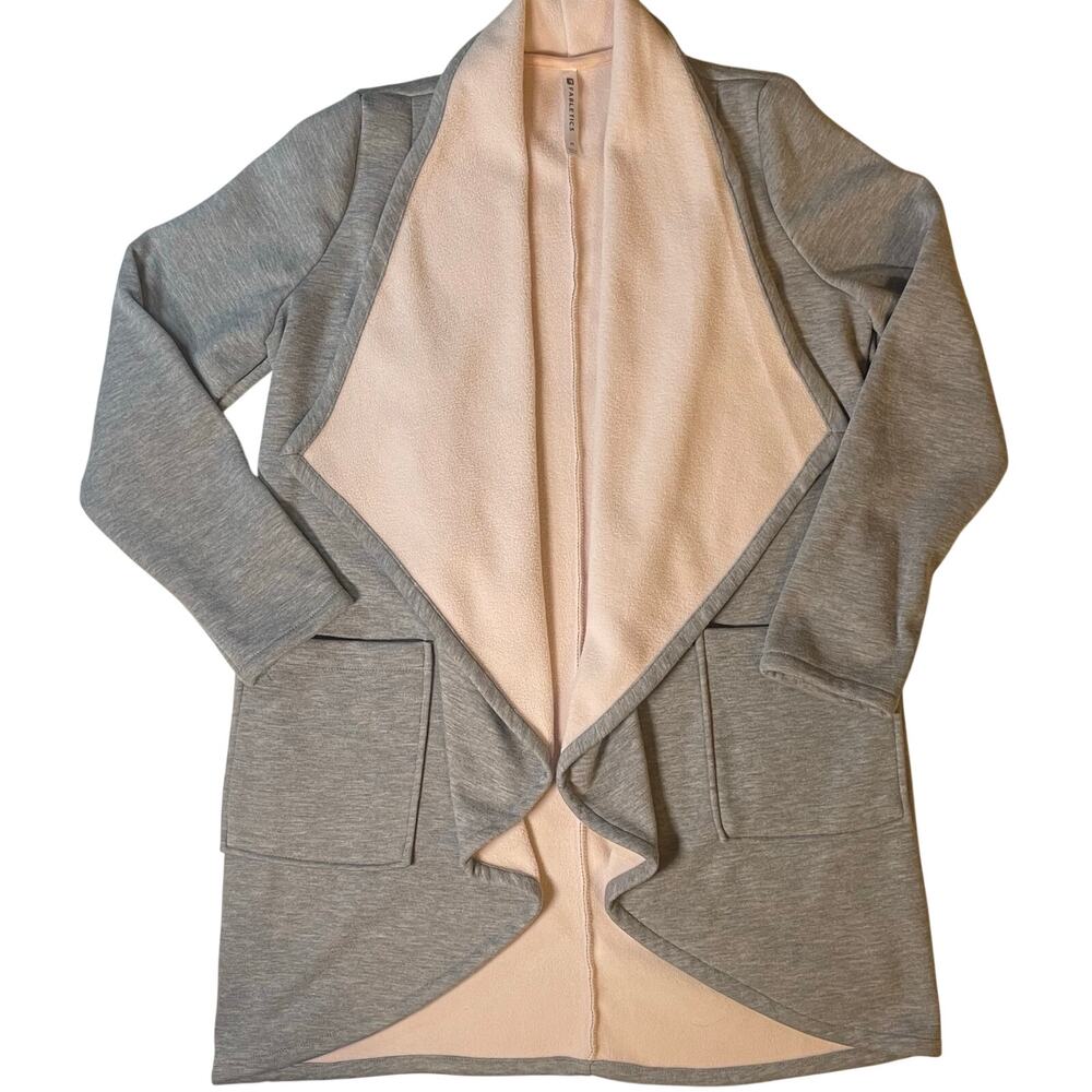 Fabletics Gray Pink Draped Waterfall Cardigan Jac… - image 1
